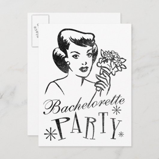 Retro Bachelorette Party Uitnodiging Briefkaart (Voorkant / Achterkant)
