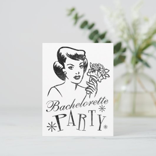 Retro Bachelorette Party Uitnodiging Briefkaart (Staand voorkant)