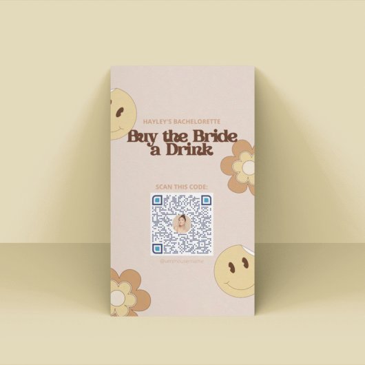 Retro Bachelorette Party Venmo QR Kaart Plaatskaartje