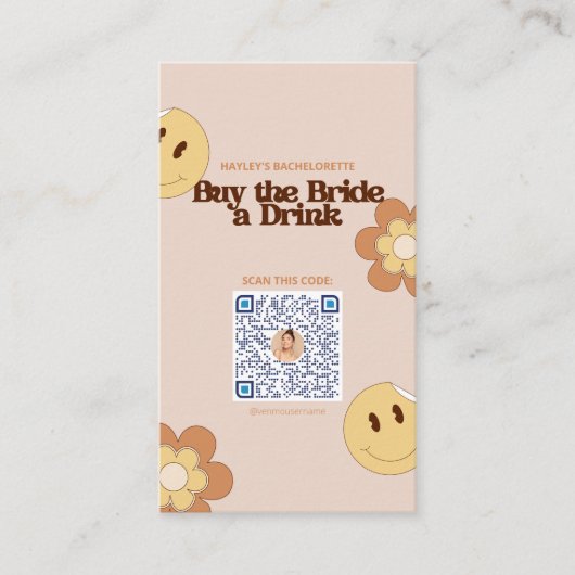 Retro Bachelorette Party Venmo QR Kaart Plaatskaartje (Voorkant)