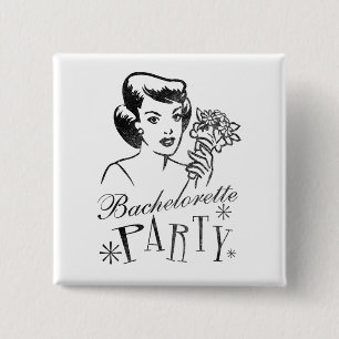 Retro Bachelorette Party Vierkante Button 5,1 Cm