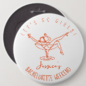 Retro bachelorette vrouw in cocktail ronde button 6,0 cm (Voorkant /achterkant)