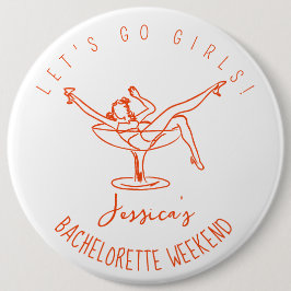 Retro bachelorette vrouw in cocktail ronde button 6,0 cm