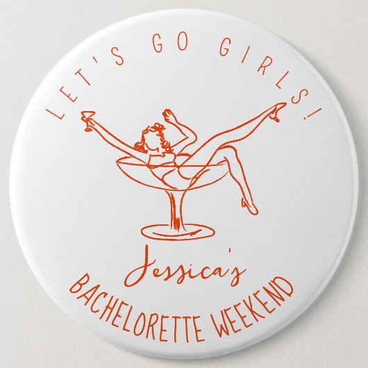Retro bachelorette vrouw in cocktail ronde button 6,0 cm (Voorkant)