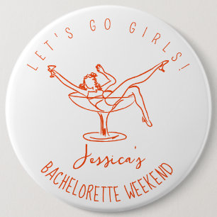 Retro bachelorette vrouw in cocktail ronde button 6,0 cm