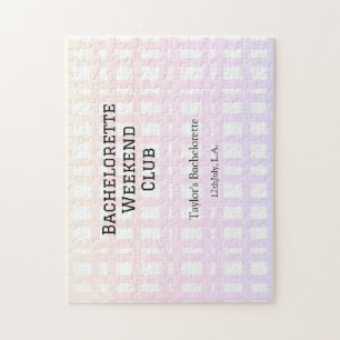 RETRO BACHELORETTE WEEKEND CLUB ROZE ORANJE DATUM LEGPUZZEL