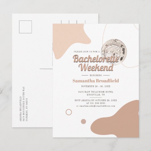 Retro Bachelorette Weekend Disco Party Uitnodiging Briefkaart (Voorkant / Achterkant)