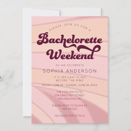 Retro Bachelorette Weekend Itinerary Invitation Kaart (Voorkant)