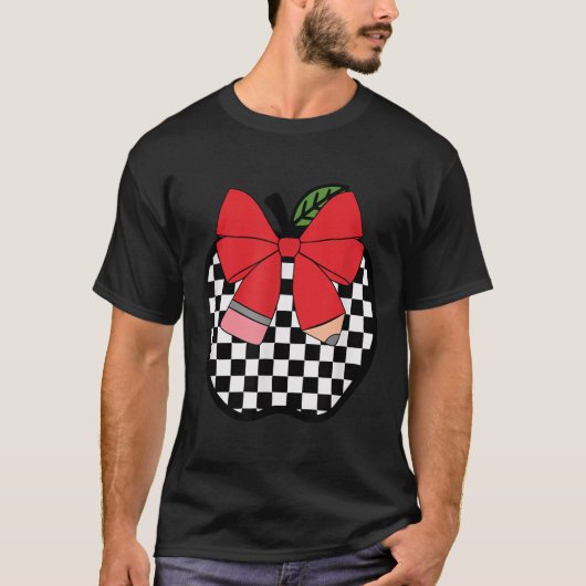 Retro Back To School Teacher Race Checkered Pencil T-shirt (Voorkant)