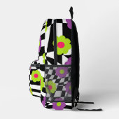 Retro Backpack with Checkers and Flowers Bedrukte Rugzak (Rechts)