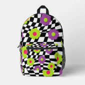 Retro Backpack with Checkers and Flowers Bedrukte Rugzak (Voorkant)
