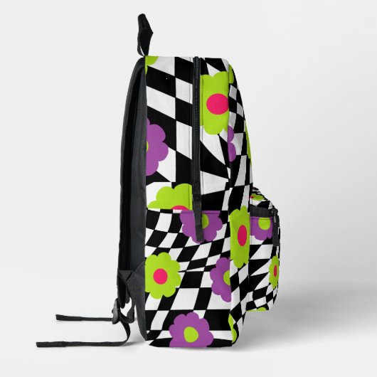 Retro Backpack with Checkers and Flowers Bedrukte Rugzak (Links)