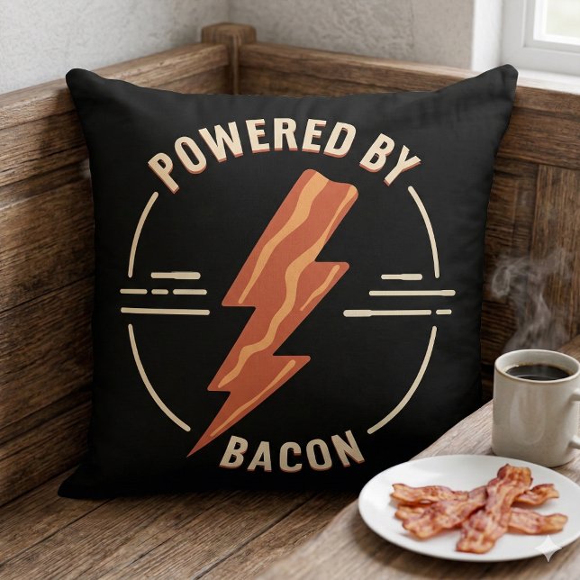 Retro Bacon Lover Grappig Voedsel Ontwerp met Blik Kussen (Retro Bacon Lover Funny Food Design with Lightning Throw Pillow Mockup A)
