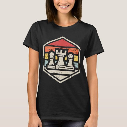 Retro Badge Chess Rook 80s schaken T-shirt (Voorkant)