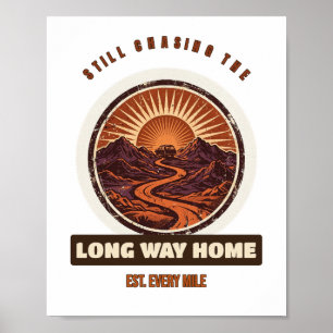 Retro-badge 'Lange Weg Thuis' voor leeshoeken Poster