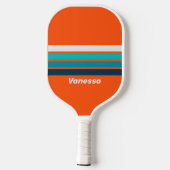 Retro Badmeester over Strepen met Naam Pickleball Paddle (Achterkant)