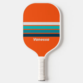Retro Badmeester over Strepen met Naam Pickleball Paddle