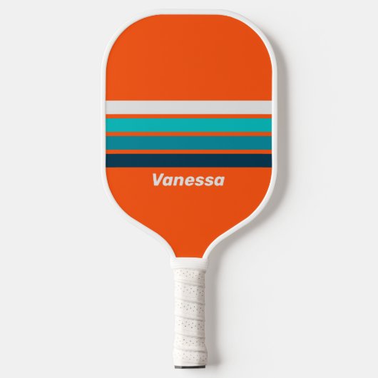 Retro Badmeester over Strepen met Naam Pickleball Paddle (Voorkant)