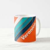 Retro badmeesterstrepen met naam koffiemok (Voorkant rechts)