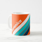 Retro badmeesterstrepen met naam koffiemok (Voorkant links)