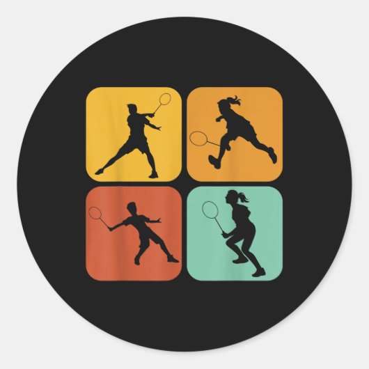 Retro Badminton I Racket I Shuttle I Badminton Ronde Sticker (Voorkant)