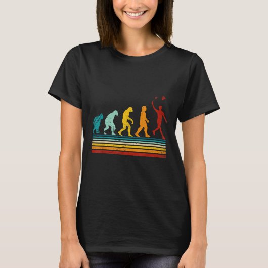 Retro Badminton Met Shuttle Evolutie Darwin T-shirt (Voorkant)