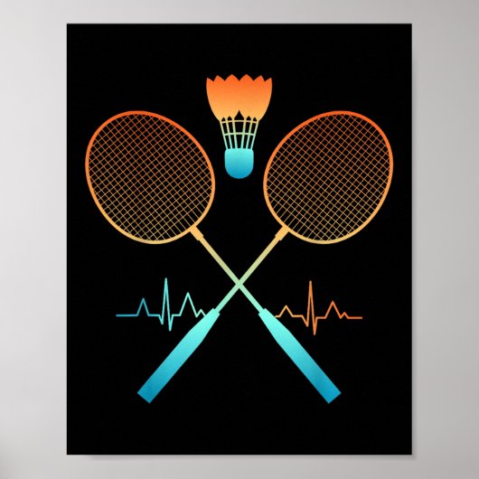 Retro Badminton Met Shuttle Hartslag Ecg Poster (Voorkant)