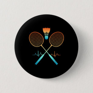 Retro Badminton Met Shuttle Hartslag Ecg Ronde Button 5,7 Cm