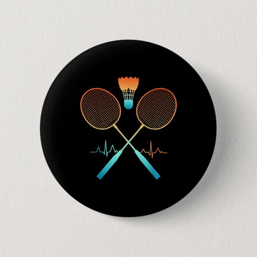 Retro Badminton Met Shuttle Hartslag Ecg Ronde Button 5,7 Cm (Voorkant)