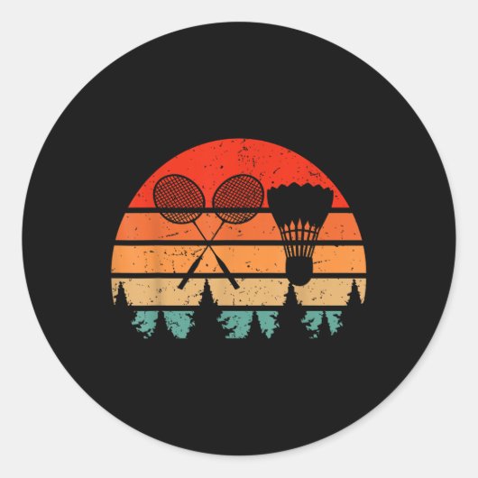 Retro Badminton Racket Shuttle Grappige Badminton Ronde Sticker (Voorkant)