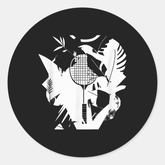 Retro Badminton Racket Shuttle Speler  Ronde Sticker (Voorkant)