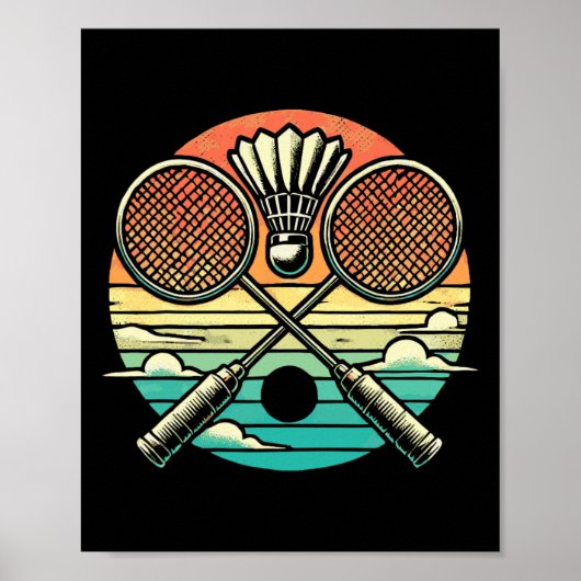 Retro Badminton Shuttle Racket Poster (Voorkant)