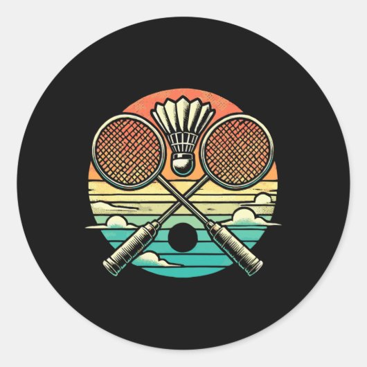 Retro Badminton Shuttle Racket Ronde Sticker (Voorkant)