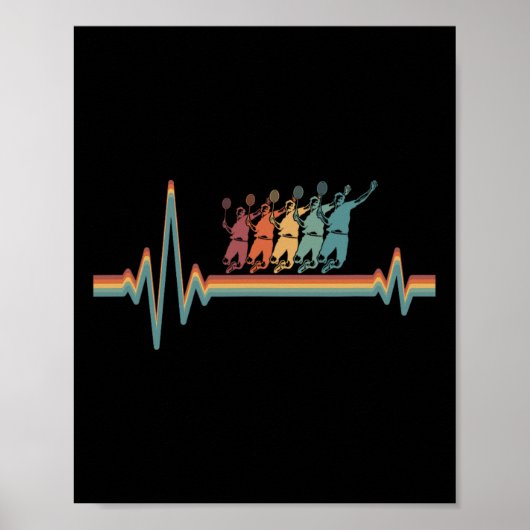 Retro Badminton Shuttle - Speler Ekg Hart Poster (Voorkant)