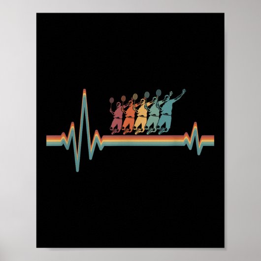 Retro Badminton Shuttle - Speler Vintage Ekg Hart Poster (Voorkant)