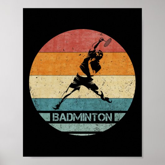  Retro Badminton Speler Silhouette Sunset F Poster (Voorkant)