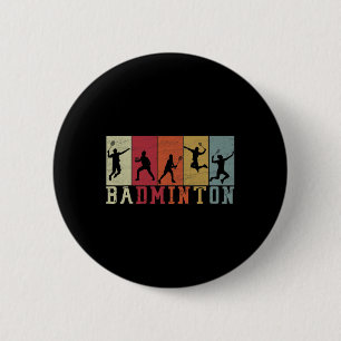 Retro Badminton Speler Silhouetten - Badminton Ronde Button 5,7 Cm