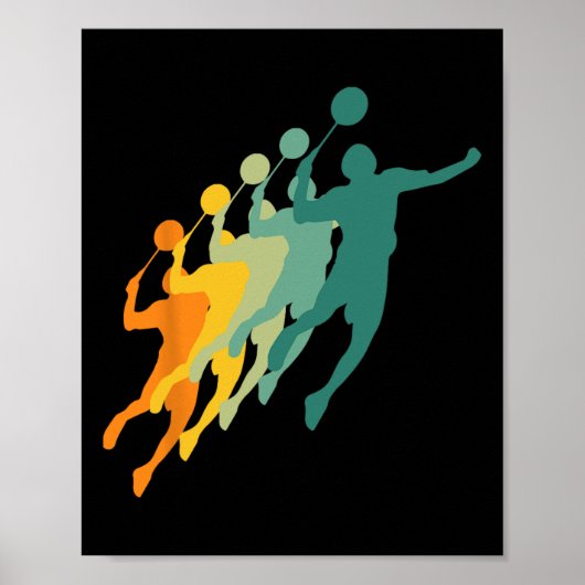 Retro Badminton Spelers Shuttle Sport Racket Coach Poster (Voorkant)