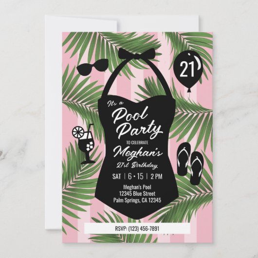 Retro Badpak 21e Verjaardag Zwembad Uitnodigen (Ro Kaart (Voorkant)