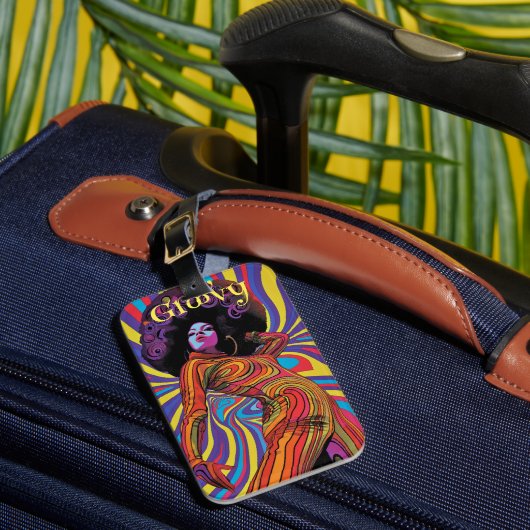 Retro bagagelabel met groovy motief (Voorkant Insitu 1)