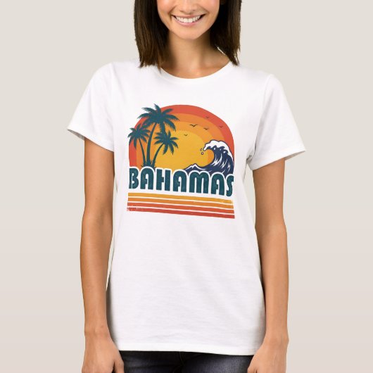 Retro Bahamas Beach Summer Sunset 70s Palm Tree T-shirt (Voorkant)