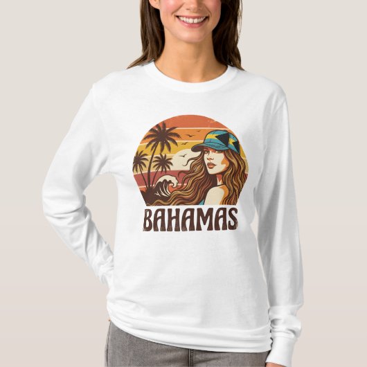 Retro Bahamas Beach Women Summer Vacation Sunset  T-shirt (Voorkant)