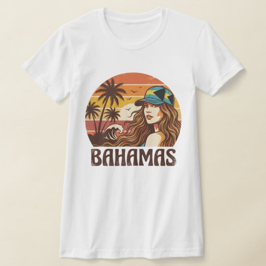 Retro Bahamas Beach Women Summer Vacation Sunset  T-shirt (Laagn)