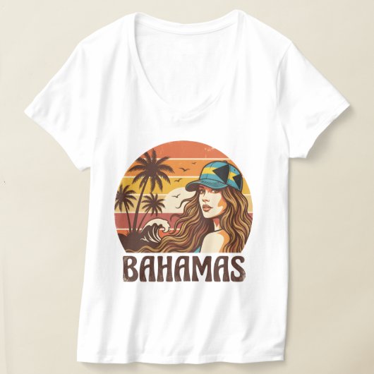 Retro Bahamas Beach Women Summer Vacation Sunset  T-shirt (Laagn)