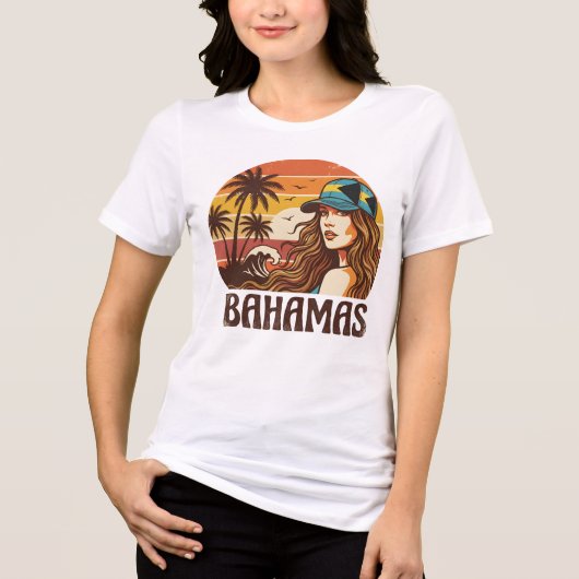 Retro Bahamas Beach Women Summer Vacation Sunset  Tri-Blend Shirt (Voorkant)