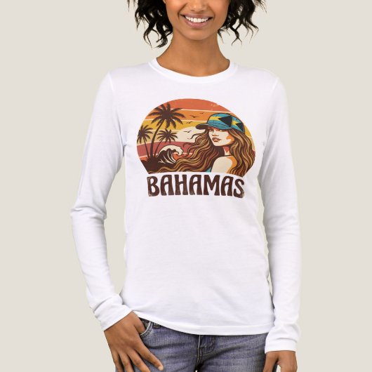 Retro Bahamas Beach Women Summer Vacation Sunset  Tri-Blend Shirt (Voorkant volledig)