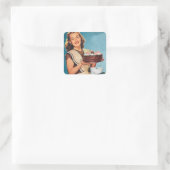 retro  bakdame vierkante sticker (Tas)