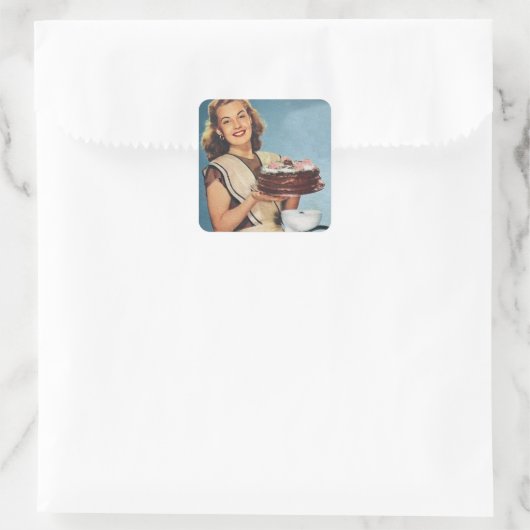 retro bakdame vierkante sticker (Tas)