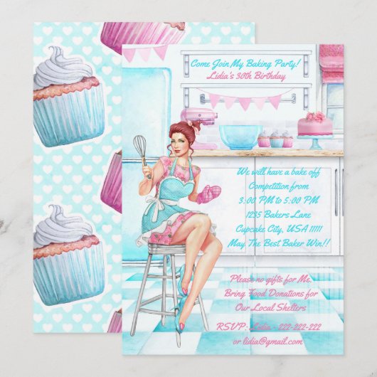 Retro Baking Cook Off Competitie Verjaardagsfeest Kaart (Voorkant / Achterkant)