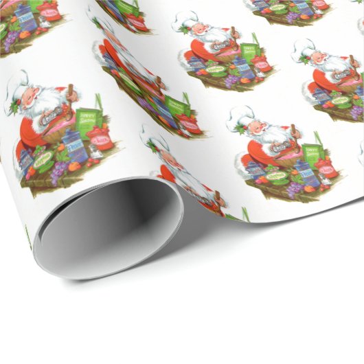 retro  Baking Santa Holiday Cadeaupapier (Rol Hoek)